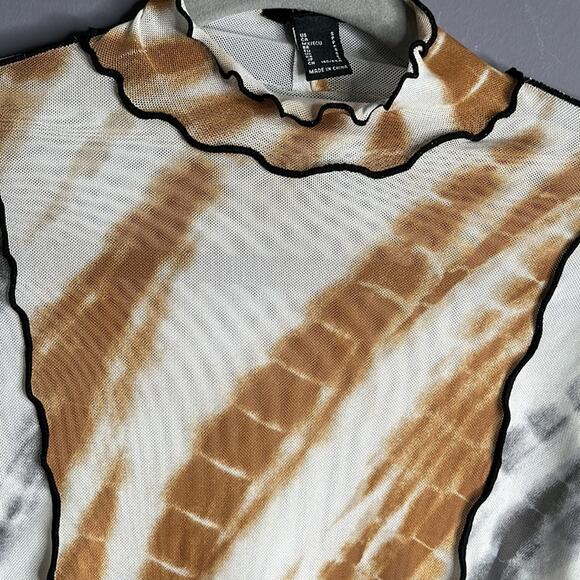 Forever 21 White and Brown Mesh High Neck Top Size Small - Picture 2 of 8